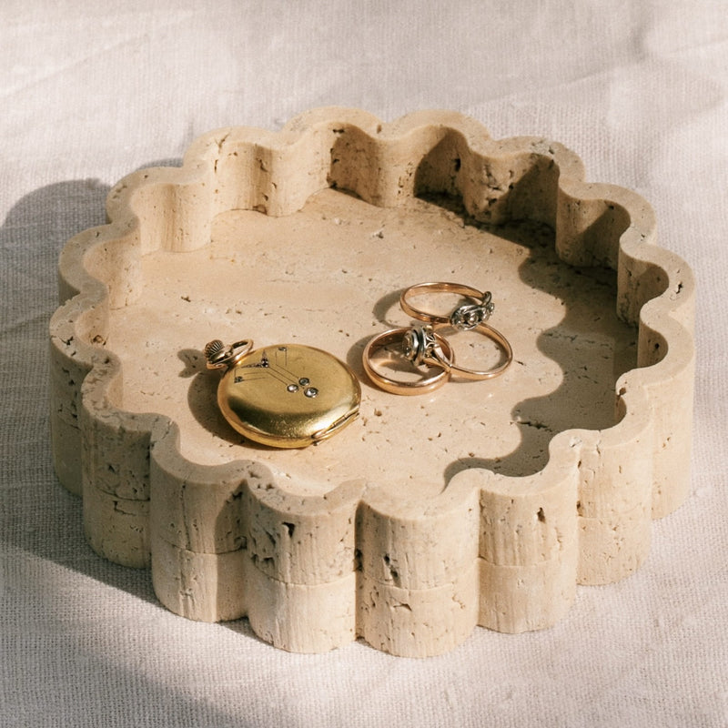 Travertine bowl ruffle large